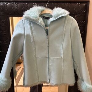 Relativity Light Blue Teddy Jacket with Faux Fur